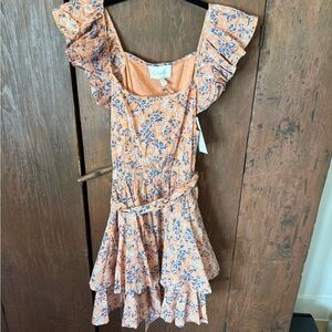 Cleobella Positano Floral Mini Dress in Orange and Blue